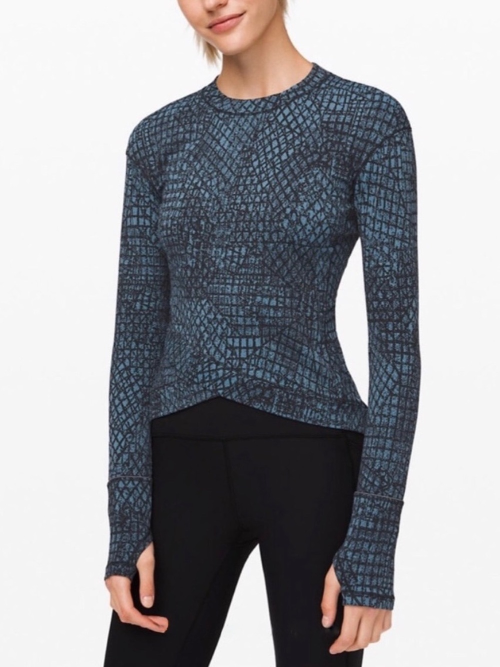 Lululemon Close To Crossing Long Sleeve Jacquard Top in Blue & Black S